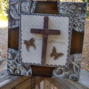 Elegant 3D Brown Cross and Butterfly Wall Decor